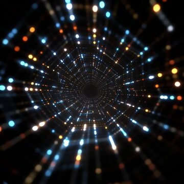 Virtual tunnel made of hex code light patterns isolated on transparent background
