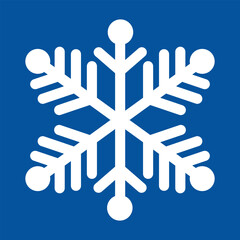White snowflake icon centered on a solid blue background, simple and bold winter or cold weather symbol, ideal for icons, signage, web, apps, climate graphics, and seasonal decor, high resolution.