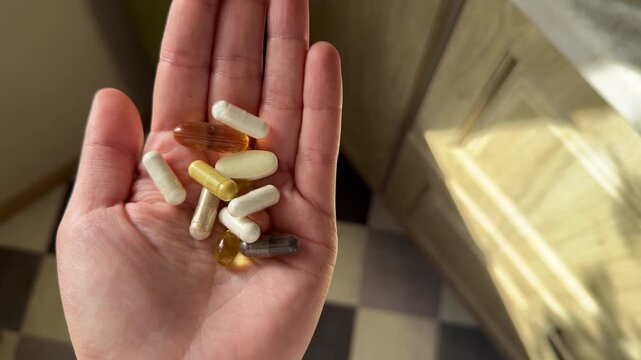 a handful of vitamins and supplements in tablets in the palm of your hand