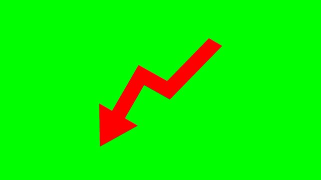 Declining graph animation. A red graph is rapidly decreasing. A business cartoon with a green background. An economic metaphor.
