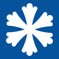White snowflake icon centered on a solid blue background, simple and bold winter or cold weather symbol, ideal for icons, signage, web, apps, climate graphics, and seasonal decor, high resolution.
