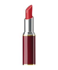 Illustration of a bold open lipstick tube in a rich deep red color, symbolizing confidence and high-quality luxury makeup