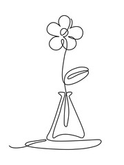 Minimal continuous one line drawing of a single flower in a vase, elegant and simple vector illustration for modern decor, minimalist floral artwork on white background, Editable stroke.