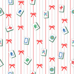 Cute Christmas Mahjong gnome seamless pattern with snowflakes, Christmas trees, and Mahjong tiles. Festive holiday ,digital illustration digital download. &ldquo;Merry Mahjong&rdquo; 