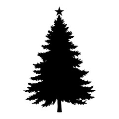 stark silhouette of a christmas tree with a geometric star on top