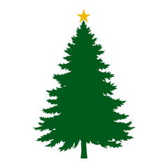 simple christmas tree with a yellow star on a white background