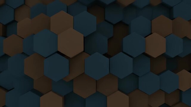Abstract Hexagon Background 3D Realistic Seamless Dark Blue Brown Pattern