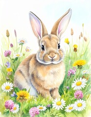 Obraz premium Hasenbaby auf der Blumenwiese