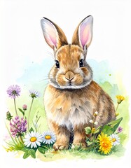 Hasenbaby auf der Blumenwiese