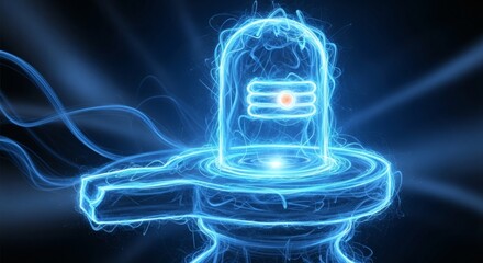 Blue Glowing Shivling Hindu Deity Symbol