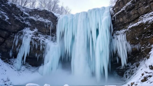 Frozen Waterfall in Winter Wonderland - A Stunning Natural Spectacle.