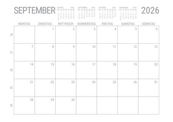 September 2025 Monat Kalender Monatskalender Kalenderblatt Kalendarium mit Kalenderwoche Planer DIN A4 Deutsch	