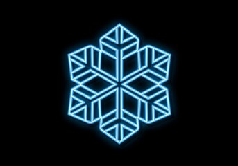 Glowing neon blue snowflake on black