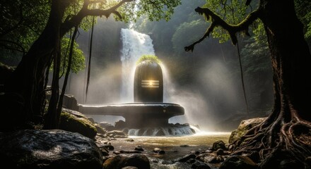 Sacred Shivling Waterfall Jungle Divine