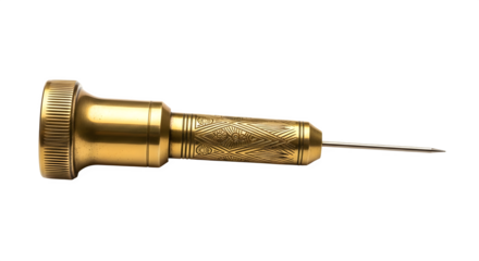 Antique golden needle isolated on transparent background, a vintage medical instrument used for injections or drawing fluids from the body
