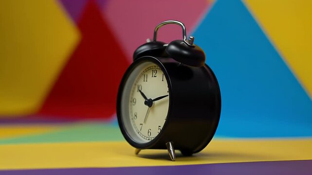 Retro Alarm Clock Illustration on Colorful Geometric Background