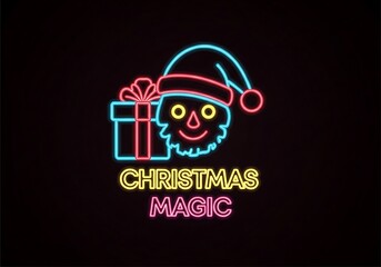Neon christmas magic with santa skull