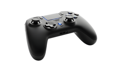 Wireless black game controller with buttons and joysticks, isolated on transparent background, ideal for gaming on various platforms