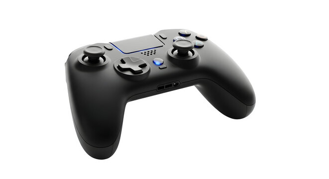 Wireless black game controller with buttons and joysticks, isolated on transparent background, ideal for gaming on various platforms