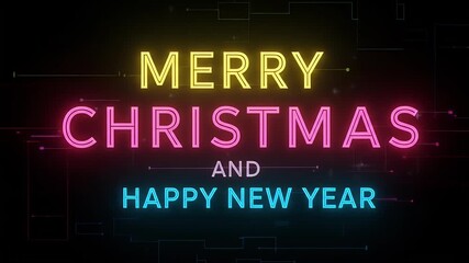 Retro Neon Lights Merry Christmas And Happy New Year Background - Powered by Adobe