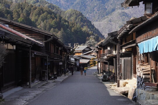 Magome-juku, a town along the Nakasendo in Kiso, Nagano, Japan, featuring traditional Japanese architecture