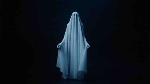 Ethereal Ghostly Figure Floating in Darkness - A Haunting Visual.
