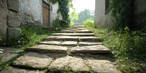 Fototapeta premium Close-up of rustic cobblestones with weathered texture.