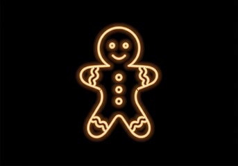 Glowing gingerbread man on black background