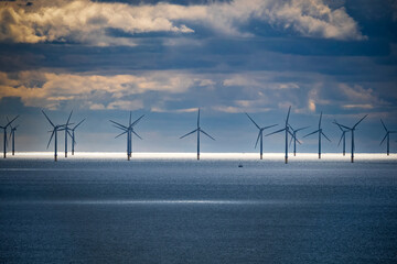 Strip of sunlight on offshore wind farm