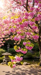 Cherry Blossom Serenity - A Japanese Garden in Full Bloom.