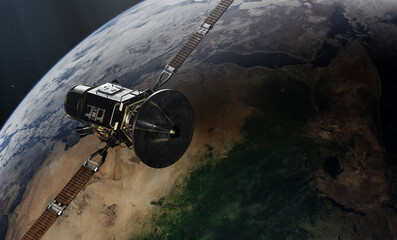 Satellite in Space, and earth,3D illustration. Elements of this image furnished by NASA