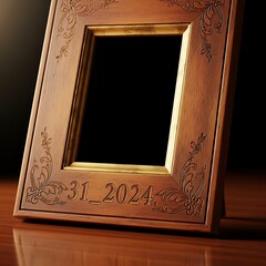 Elegant Wooden Picture Frame with Engraved Date and Floral Design.