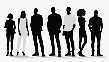 Illustration de silhouettes noires d’hommes et de femmes isolées sur fond blanc