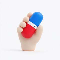 Hand holding a medicine with red and blue pills, an isolated medical object representing care and health on white