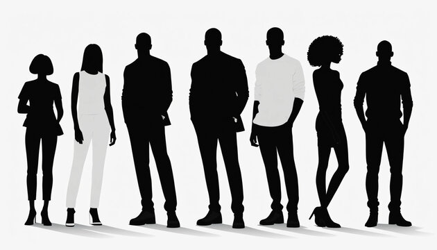 Illustration de silhouettes noires d&rsquo;hommes et de femmes isol&eacute;es sur fond blanc