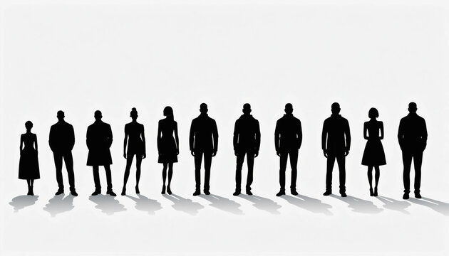 Illustration de silhouettes noires d&rsquo;hommes et de femmes isol&eacute;es sur fond blanc