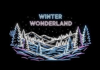 Neon winter wonderland landscape art