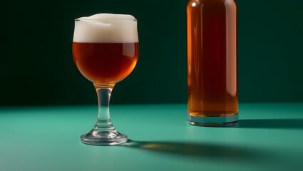 A closeup of a transparent glass of cold yellow lager beer on a dark background at a bar