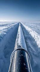 Isolated Pipeline Crossing Snowy Landscape Under Clear Skies  