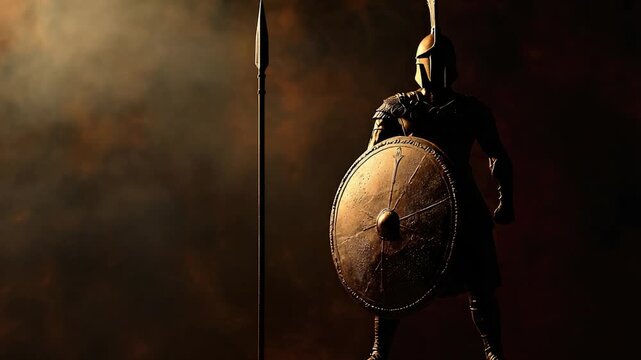 A statue of a man holding a shield and a sword, can be used for historical or cultural illustrations