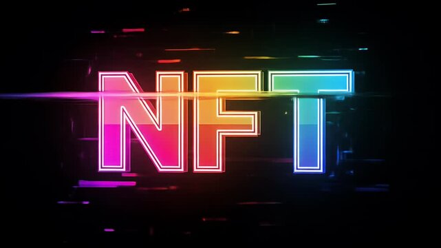 Abstract NFT Glitch Background with Neon Rainbow Colors - Powered by Adobe