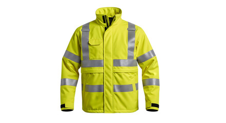 High visibility yellow safety jacket with reflective stripes isolated on transparent background