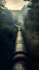 Vintage Style Oil Pipelines Surrounded by Nature at Dawn  