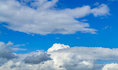 A beautiful white cumulus cloud is illuminated by the sun