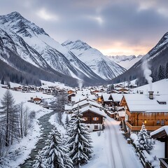 Winter Village in the Alps - A Snowy Paradise in the Mountains.