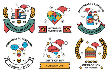 Naklejka premium A set of Christmas themed stickers with a Santa hat on them