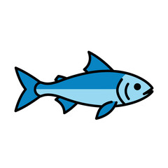 Naklejka premium Simple blue fish icon illustration, swimming or marine life symbol isolated on a white background. Cartoon sea animal graphic.