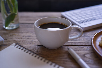 cup of coffee and laptop