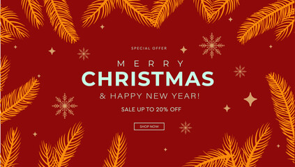 Christmas Sale. Abstract Background Design for Merry Christmas and Happy New Year. Patterns for Advertising, Web, Social Media, Posters, Banners, Covers. Sale Offer 20%. Vector Illustration.