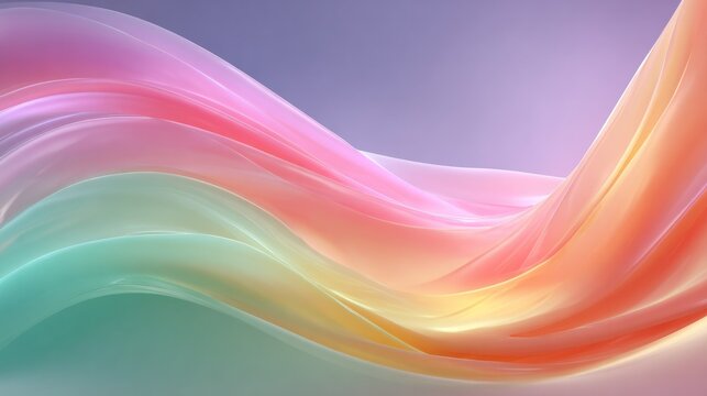 Abstract colorful flowing wave design with smooth curves and gradient pastel tones for background, digital art, creative concept, modern aesthetic, artistic pattern